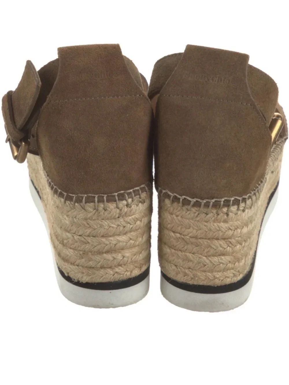 Stylish See By Chloe Glyn Espadrille Platform Sandal Olive Brown Suede Sz 11/41